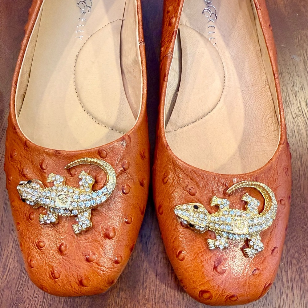 Chic Brown Embellished Flats with Gold Accents